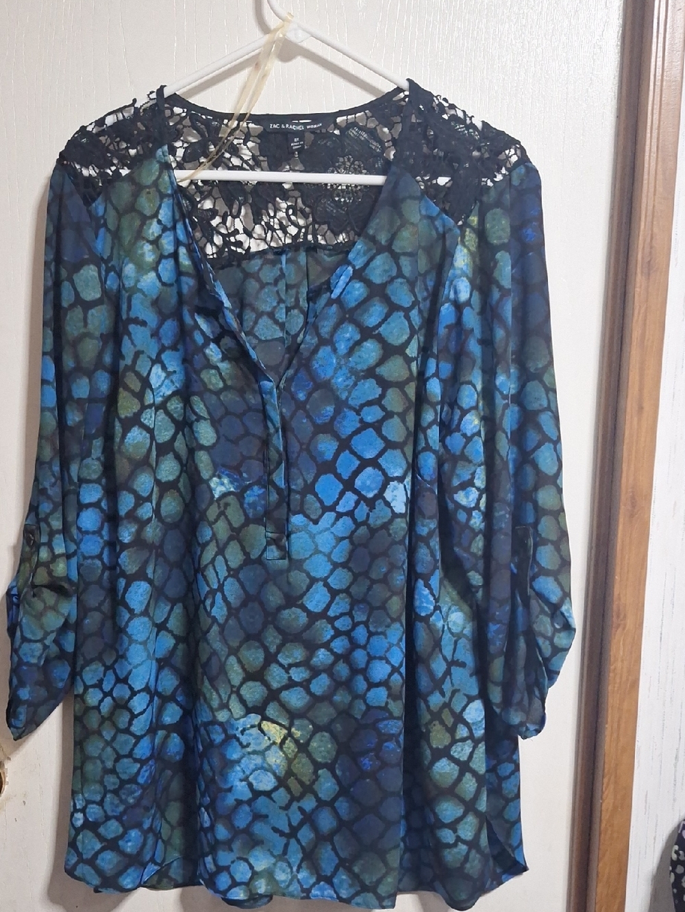 Zac & Rachel Blue and Green Lace-Yoke Tunic